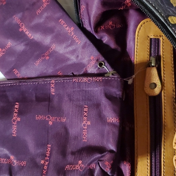 Anuschka Grey handpainted rose animal print safari hobo shoulder bag nwot - Picture 11 of 16